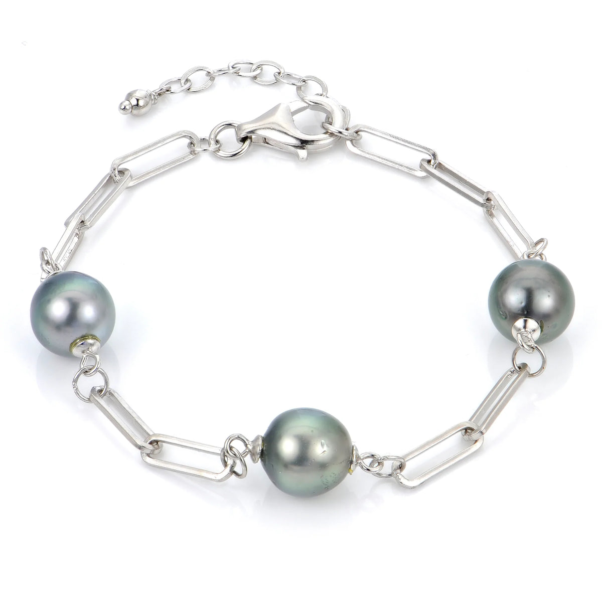 Sterling Silver Tahitian Pearl Paper Clip Chain Bracelet