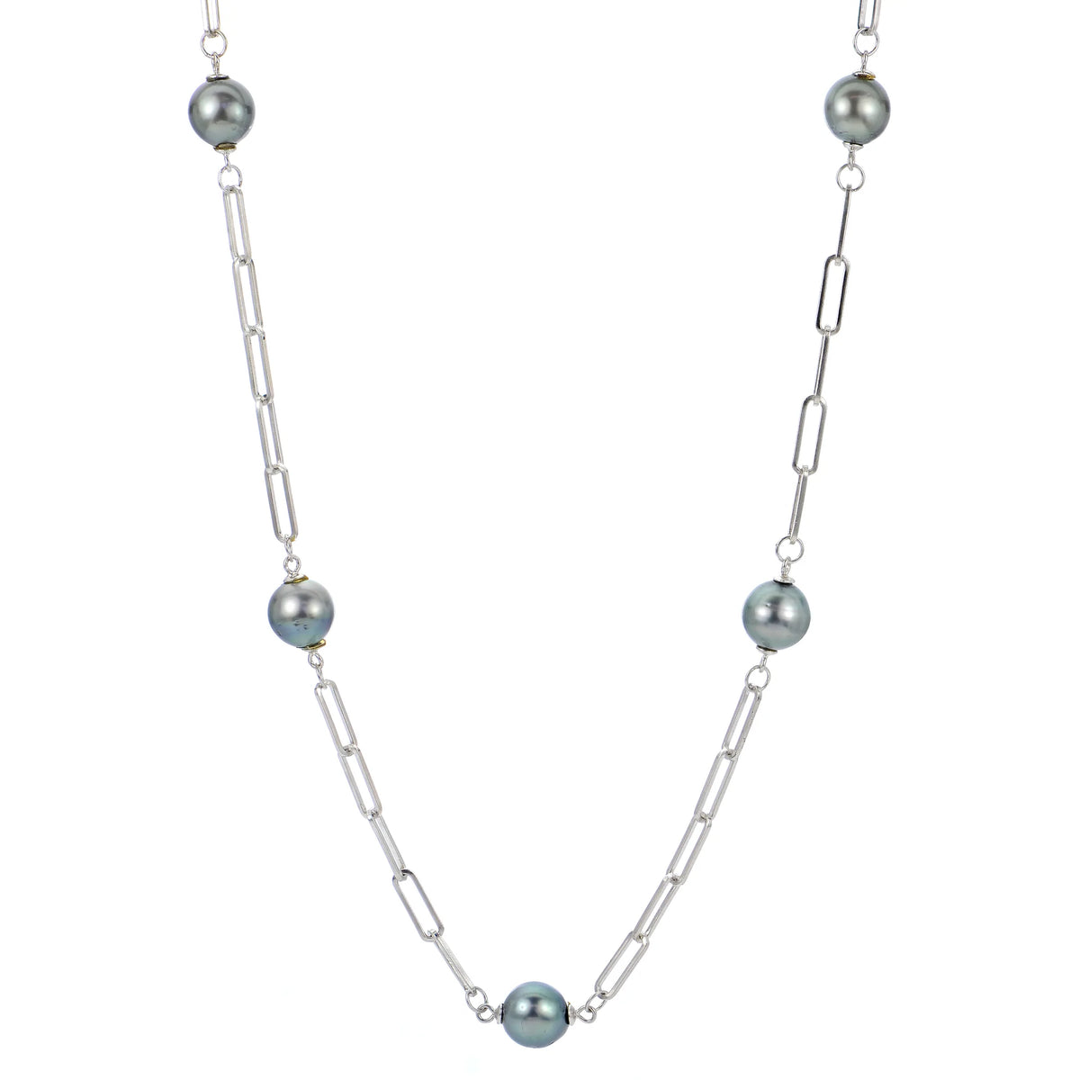 Sterling Silver Tahitian Pearl Paper Clip Chain Necklace