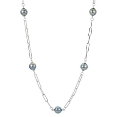 Sterling Silver Tahitian Pearl Paper Clip Chain Necklace