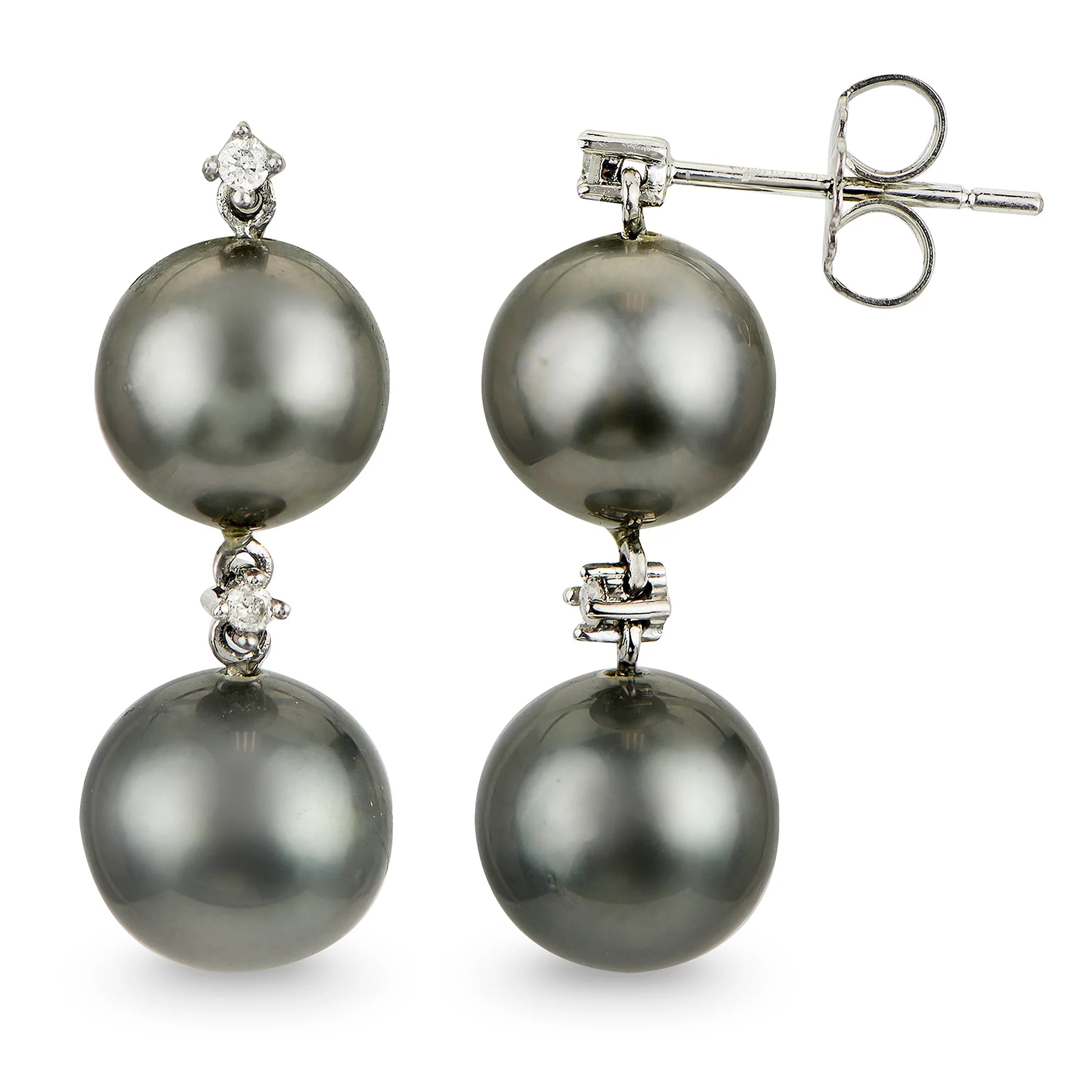 14K Gold Tahitian Pearl Drop Earrings with Diamond