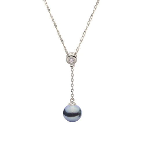 14K White Gold Tahitian Pearl Pendant with Chain