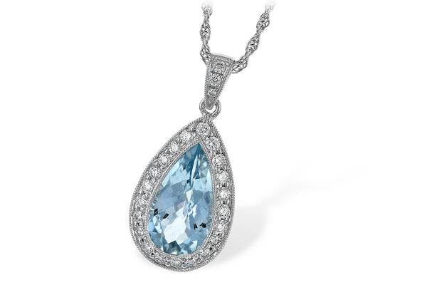 14KT White Gold 2.20CT Aquamarine Diamond Pendant and Chain