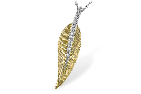 14KT Two Tone Diamond Feather Necklace