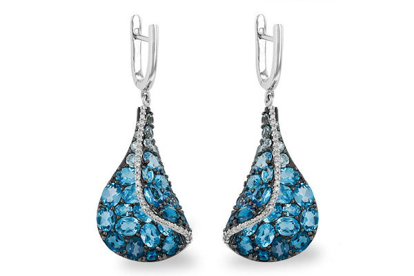 14KT White Gold Stained Glass Blue Topaz Dangle Earrings