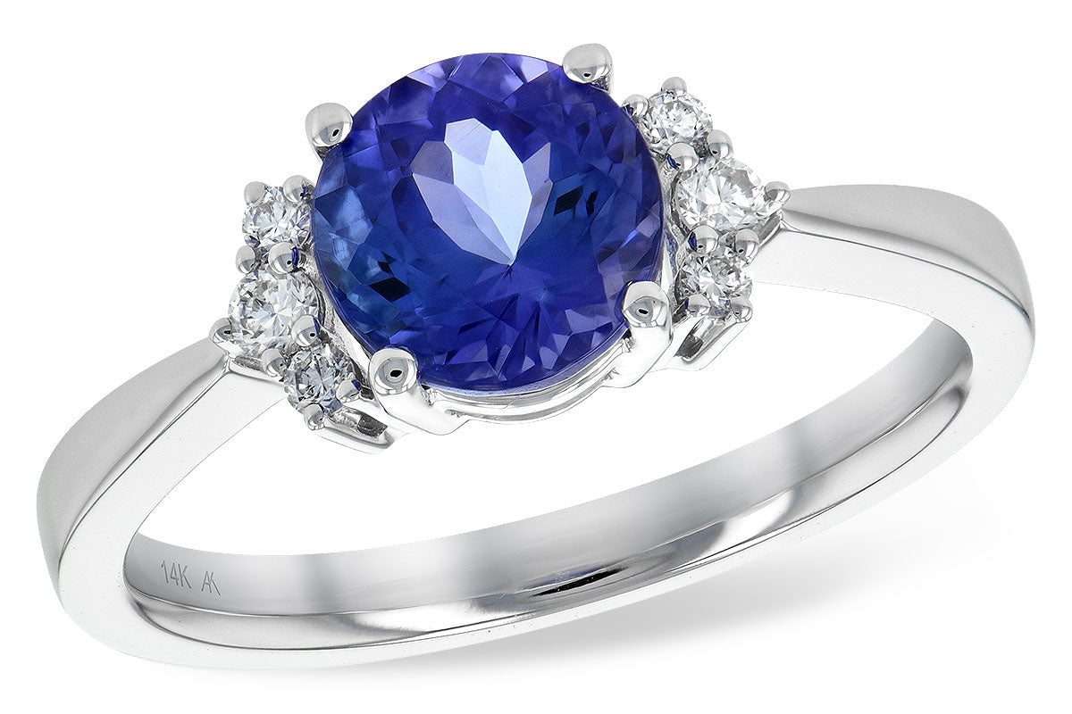 14 Karat White Gold Round Tanzanite with Diamond Ring