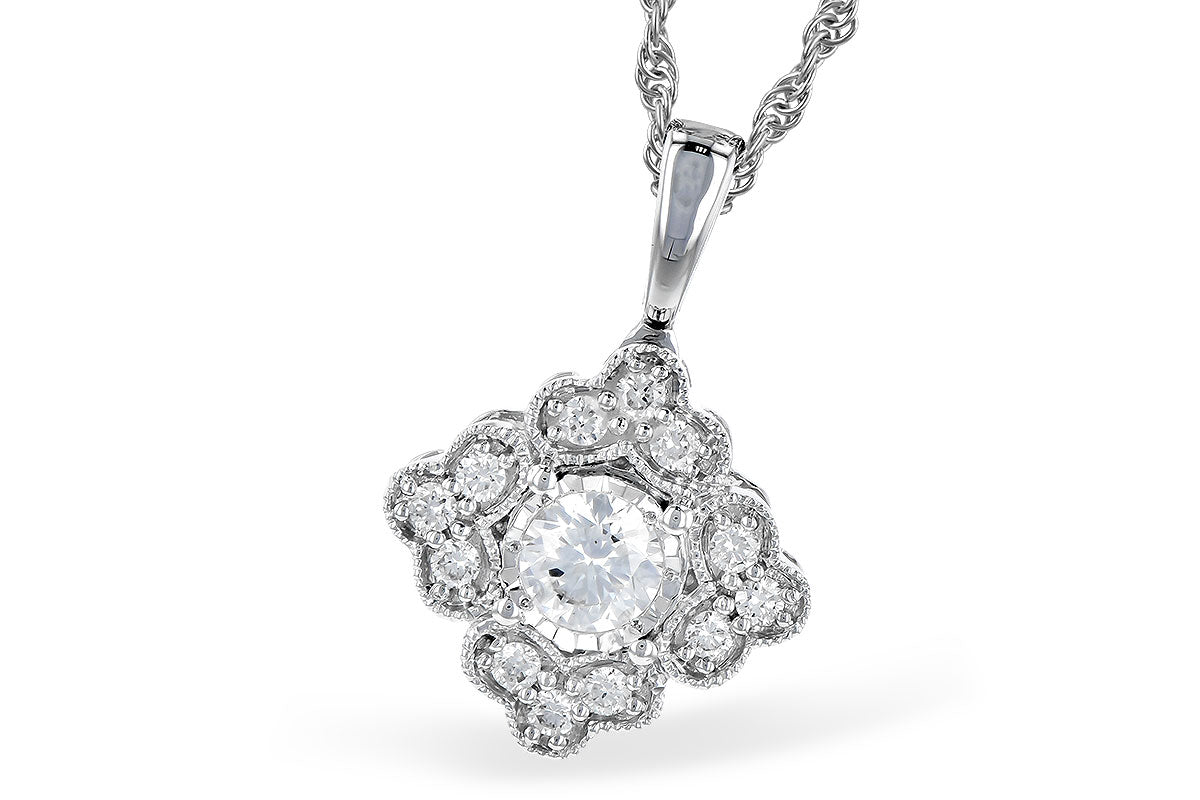 14K Gold Unique Milgrain Halo Diamond Pendant - .25CTW