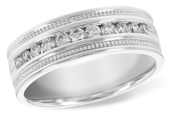 14K White Classic Men's Diamond Band