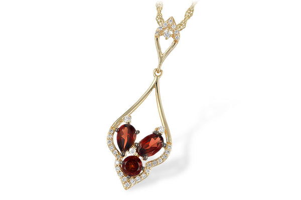 14KT Yellow Gold 3 Garnet Free-Moving Pendant with Diamonds