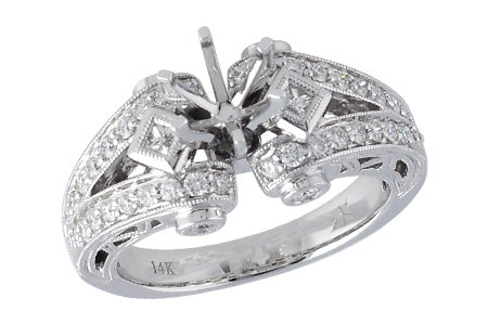 Detailed Engagement Ring Semi-Mount with Diamonds in 14K Gold