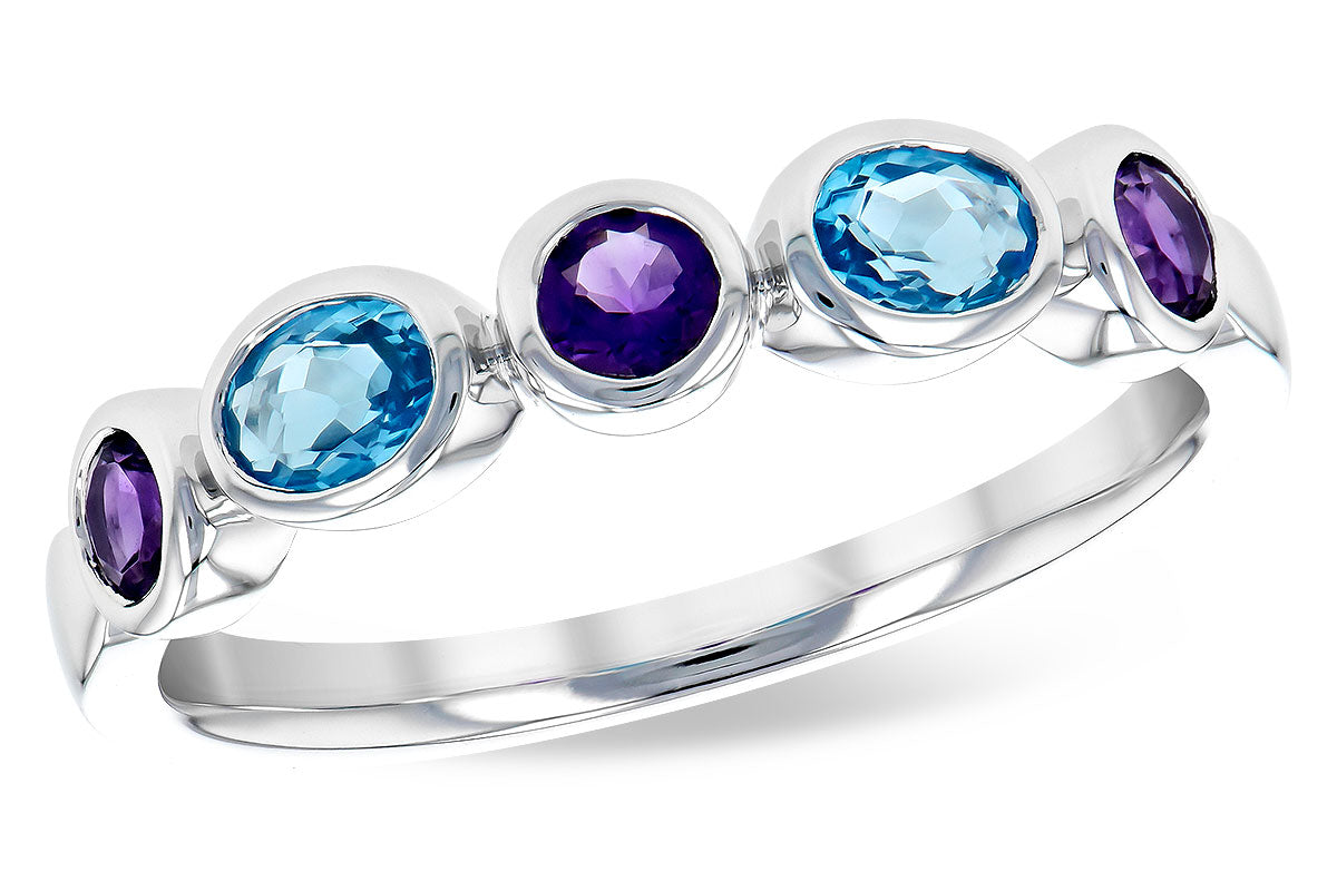 14K White Gold Bezel Set Amethyst & Topaz Ring