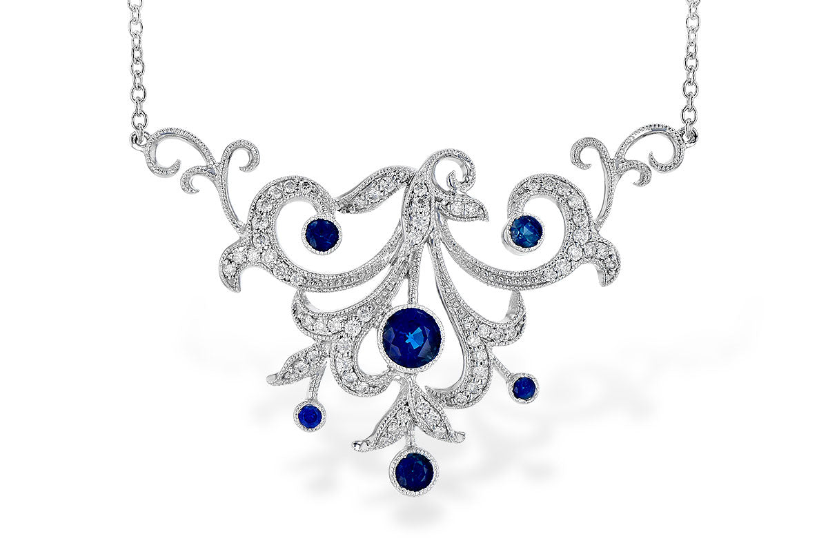 Art Deco 14K White Gold Blue Sapphire Statement Necklace