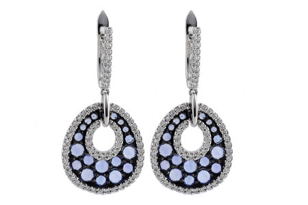 14KT White Gold Diamond and Sapphire Dangle Earrings
