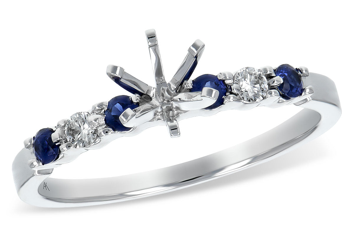 14KT Gold Semi-Mount Engagement Ring with Alternating Sapphires and Diamonds