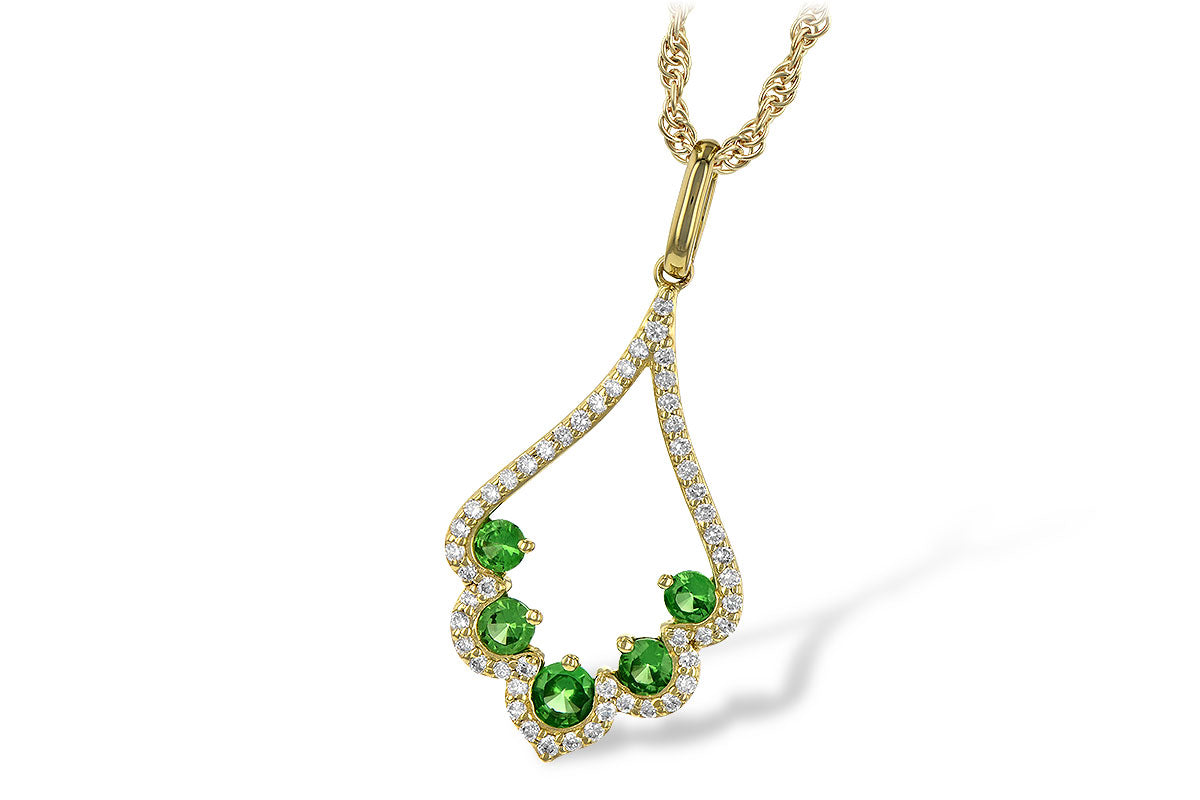 14K Yellow Gold Tsavorite Garnet Necklace with diamonds