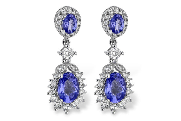 14K White Gold Oval Tanzanite and Diamond Dangle Earrings