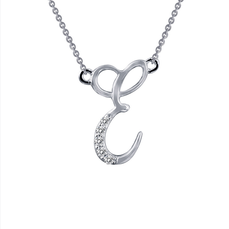 SS Sim Dia Initial E Necklace.