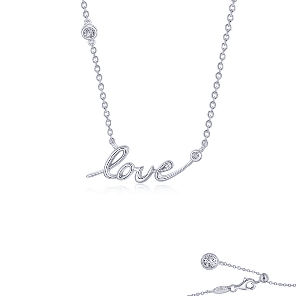 SS The Word Love Necklace w/ Bezel Sim Dia.
