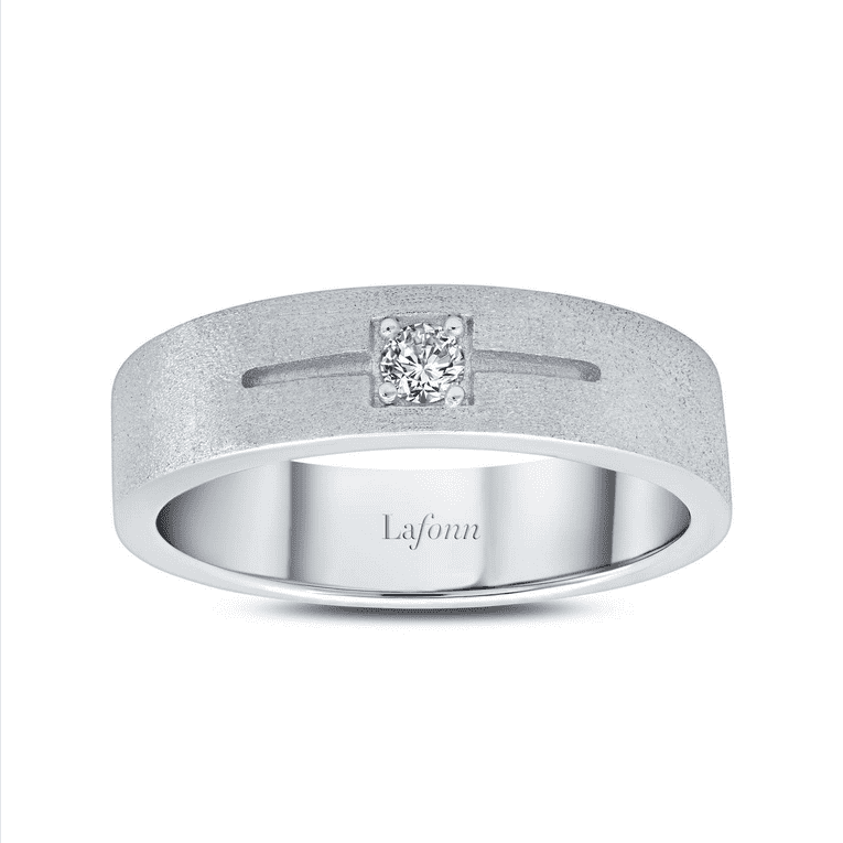 Sterling Silver Men s Stone Finish Ring with Simulated Diamond