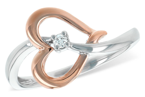 14K Rose & White Gold Heart Promise Ring with Diamond