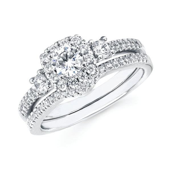 Three Stone: 3/8 Ctw. Diamond Semi Mount with 1/3 Ct. Round Center Diamond in 14K Gold