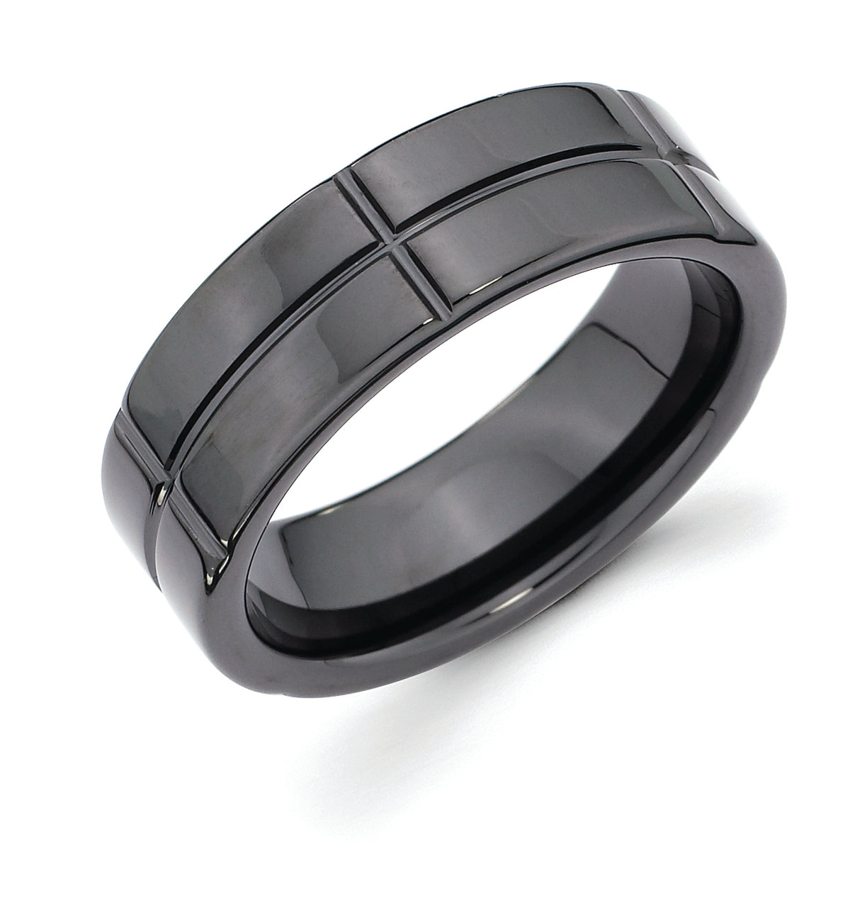 7mm Ceramic Band with Cross Channel Accent