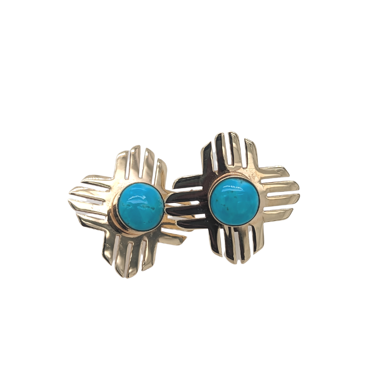 Harris Original 14K Yellow Gold Turquoise Zia Stud Earrings