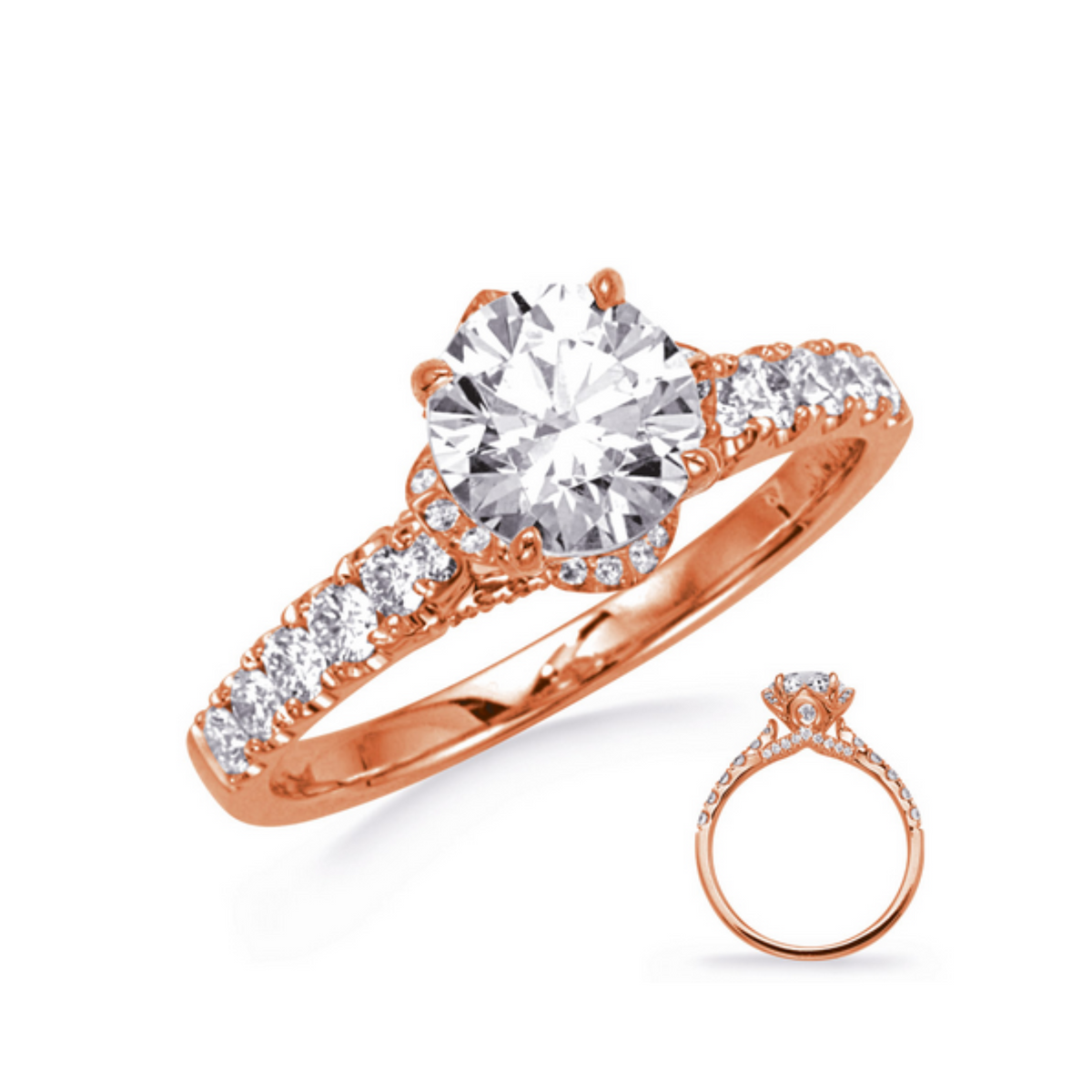 14K Rose Gold Diamond Halo Engagement Ring (Semi-Mount)
