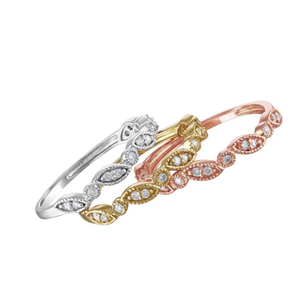 14K R .12CTW RD Dia MQ + RD Shape Stackable Ring.