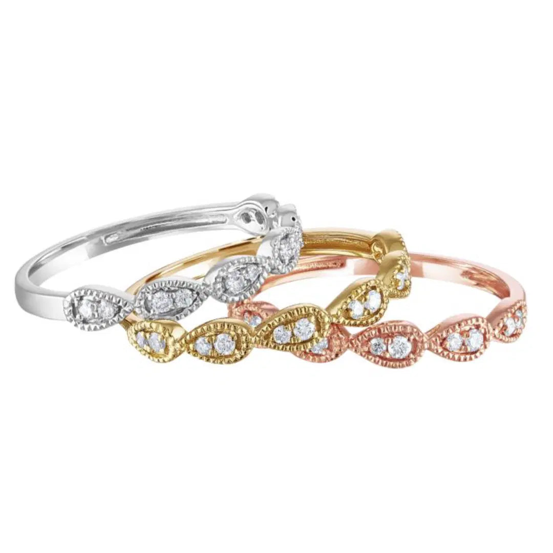 14K Y .012CTW RD Dia Milgrain Pear Shape Stackable Ring.