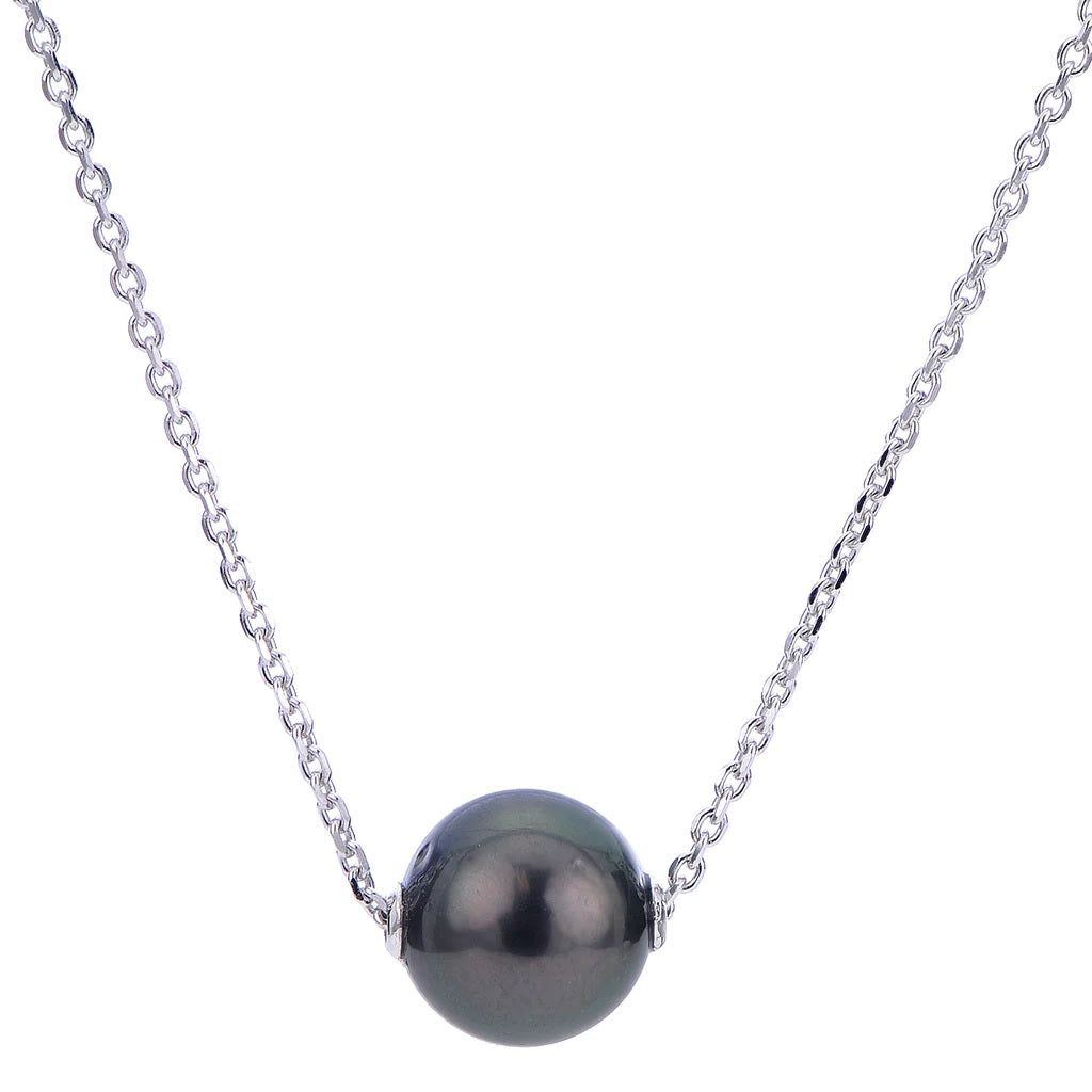 Sterling Silver Tahitian Pearl Necklace with Adjustable Chain