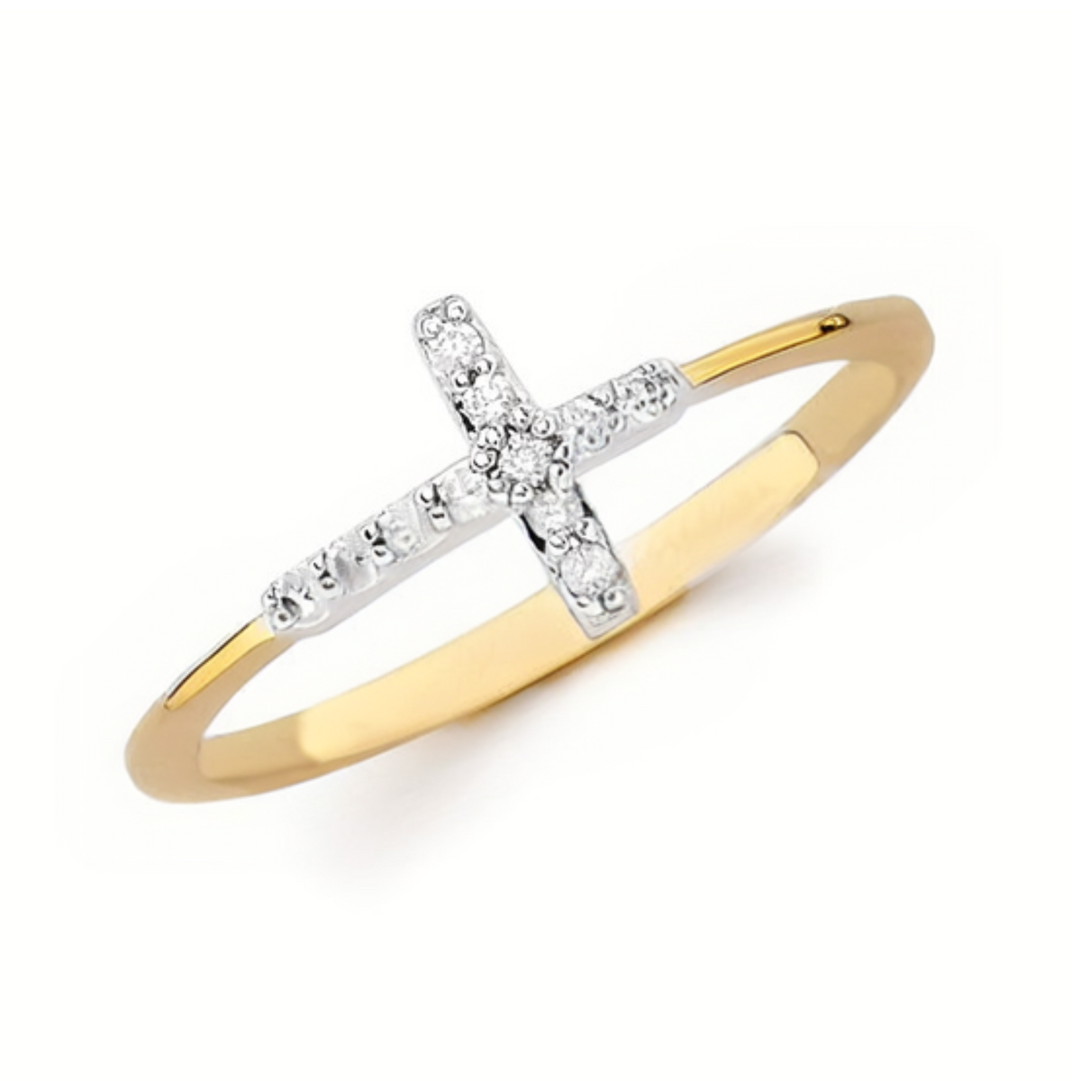 14K Yellow Gold Petite Diamond Cross Ring