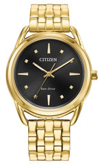 Citizen Eco Drive Classics Goldtone Black Dial Watch FE7092-50E