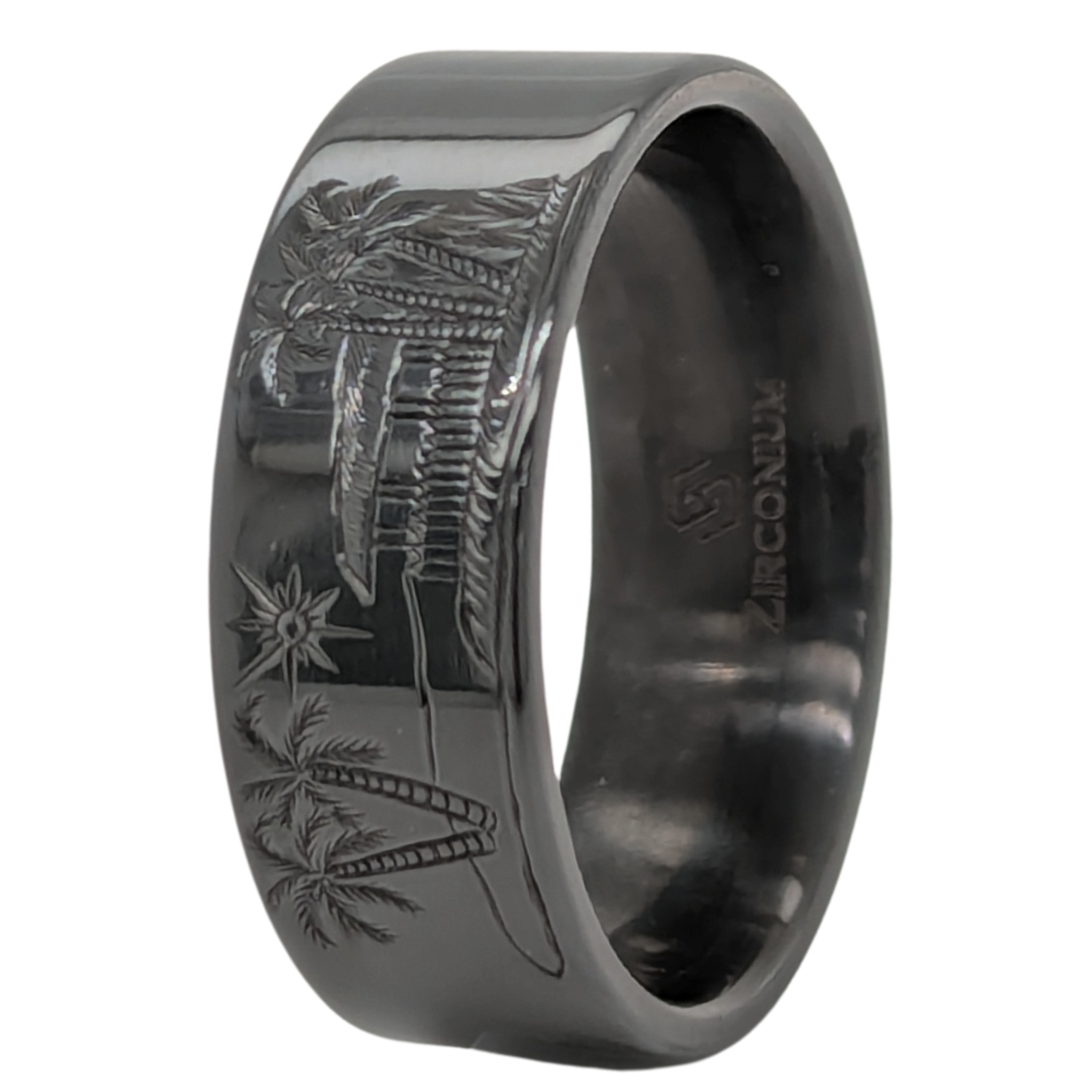 Zirconium Men's Beach Hand Engraved Ring - Size 10