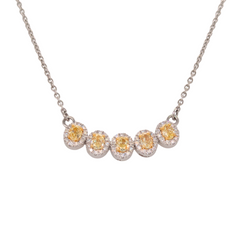 14K Two Tone Natural Oval Yellow Diamond Five Stone Necklace