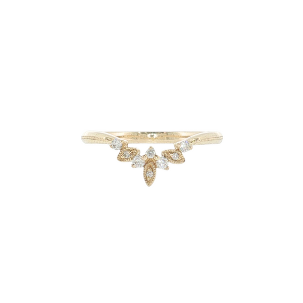 14K YG .10CTW G-H SI DIAMOND CURVED MILGRAIN BAND