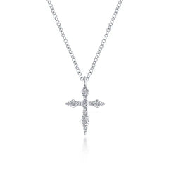 14K White Gold & Diamond Cross Necklace