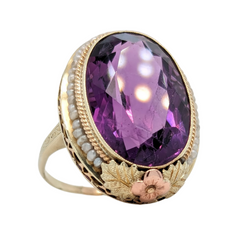 Estate: 14K Gold Amethyst & Seed Pearl Ring