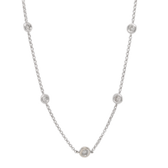 14K White Gold 7 Diamond Station Necklace .90CTW