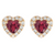14K Yellow Gold Ruby Heart Stud Diamond Halo Earrings