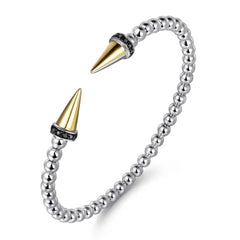 Sterling Silver & 14K Black Spinel Spike Bracelet