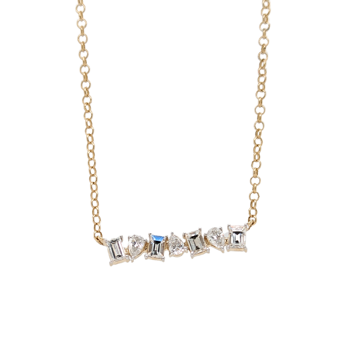 14K Yellow Gold Multi-Shape Diamond Bar Necklace