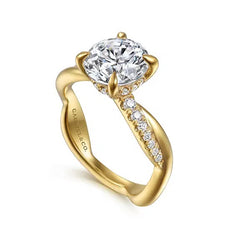 14 Karat Penelope Twisted Diamond Engagement Semi-Mount Holds 2CT Center