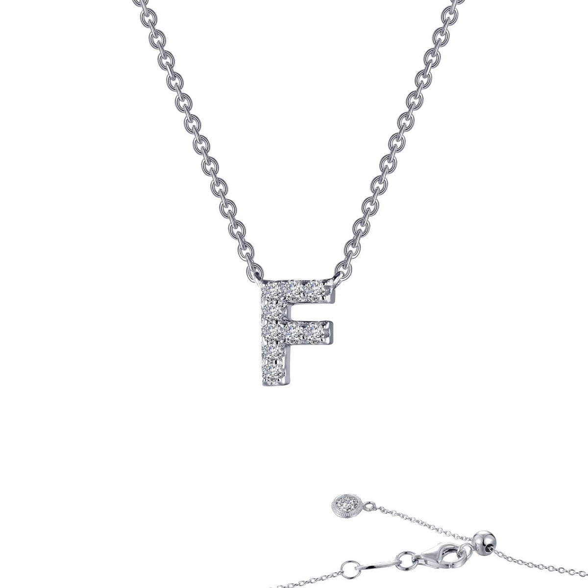 Sterling Silver Initial "F" CZ Block Necklace