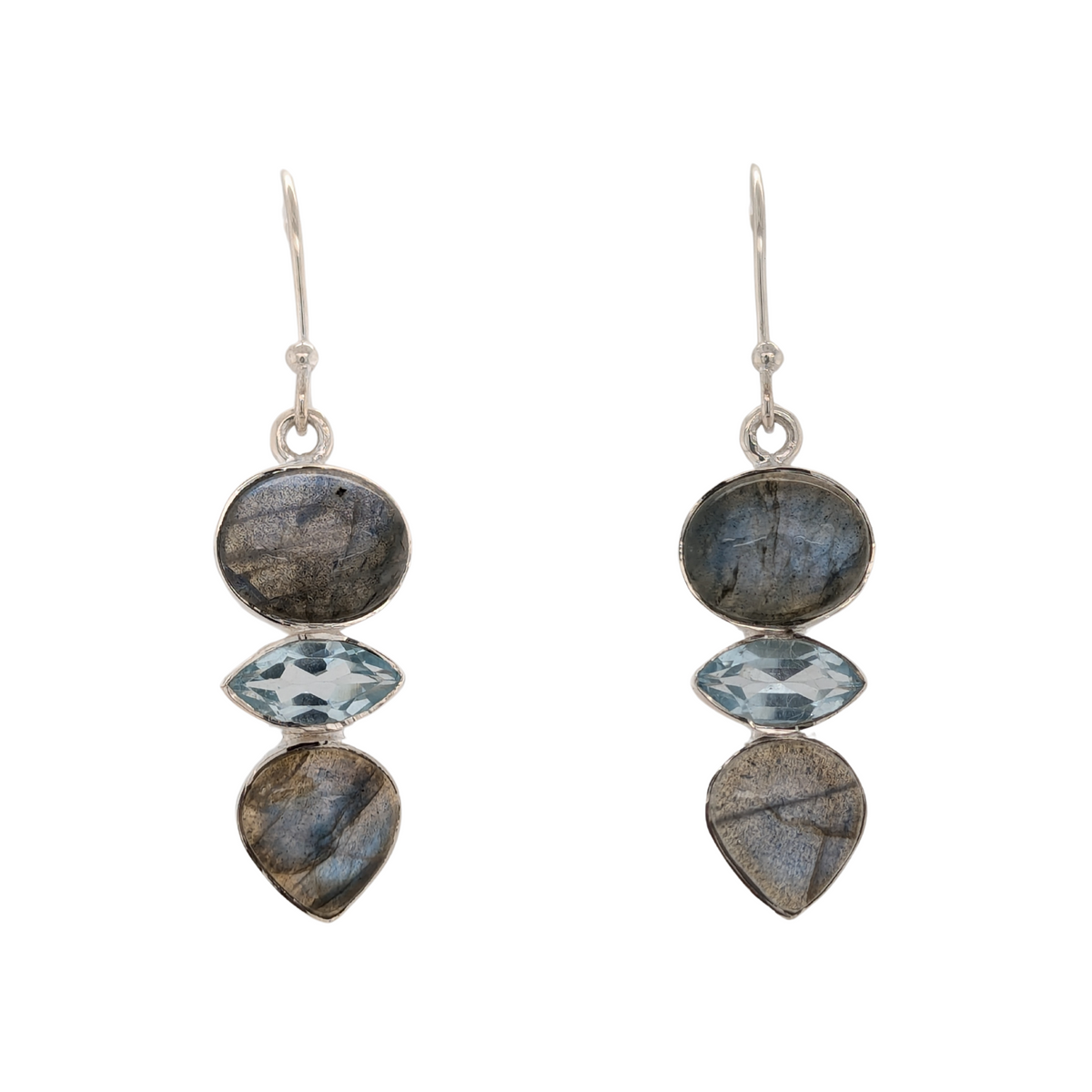 Sterling Silver Labradorite Dangle Earrings with Blue Topaz