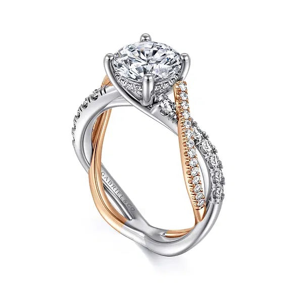 14K Two Tone Sandrine Diamond Twist Engagement Semi-Mount S1659429