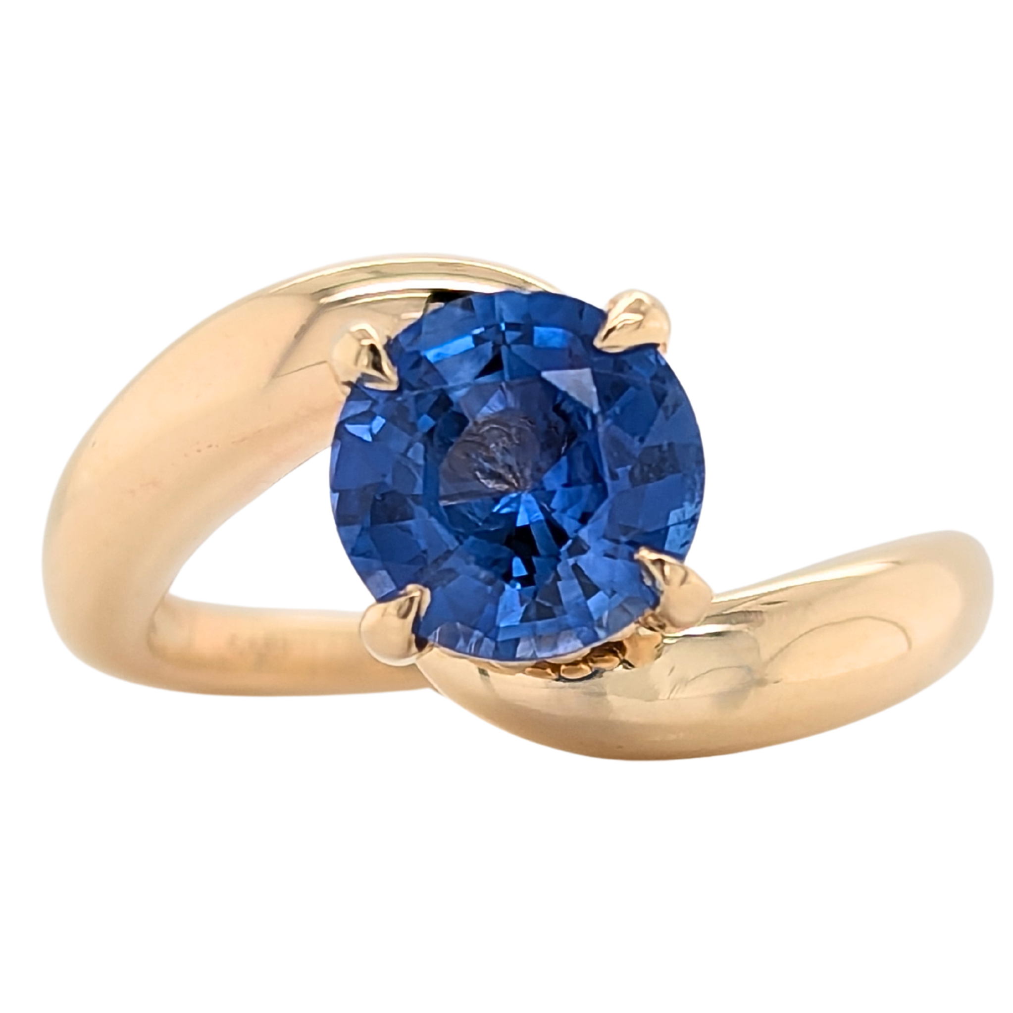 14K Yellow Gold 2CT Bypass Blue Sapphire Ring