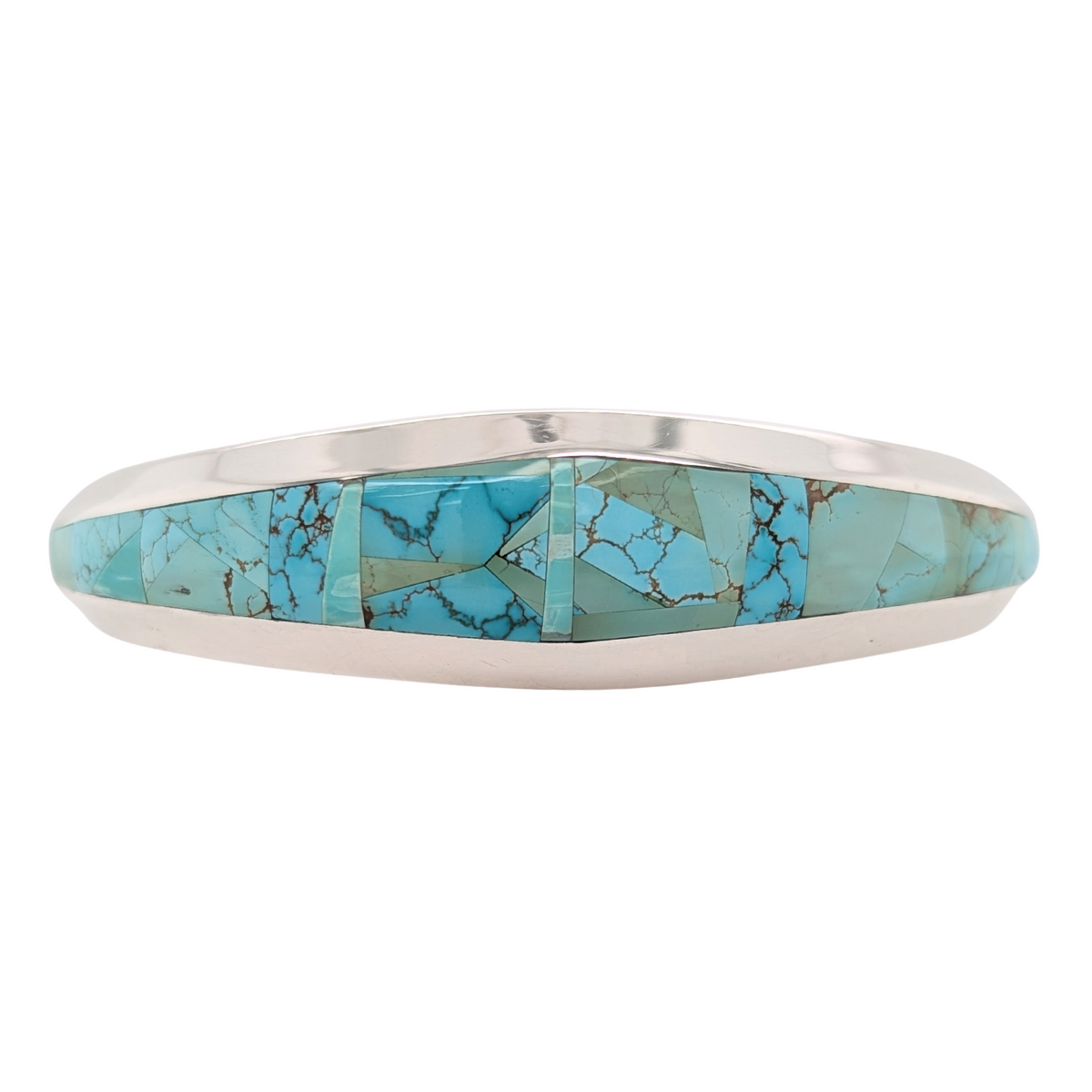 Estate: Sterling Silver Turquoise Inlay Signed Cuff Bracelet