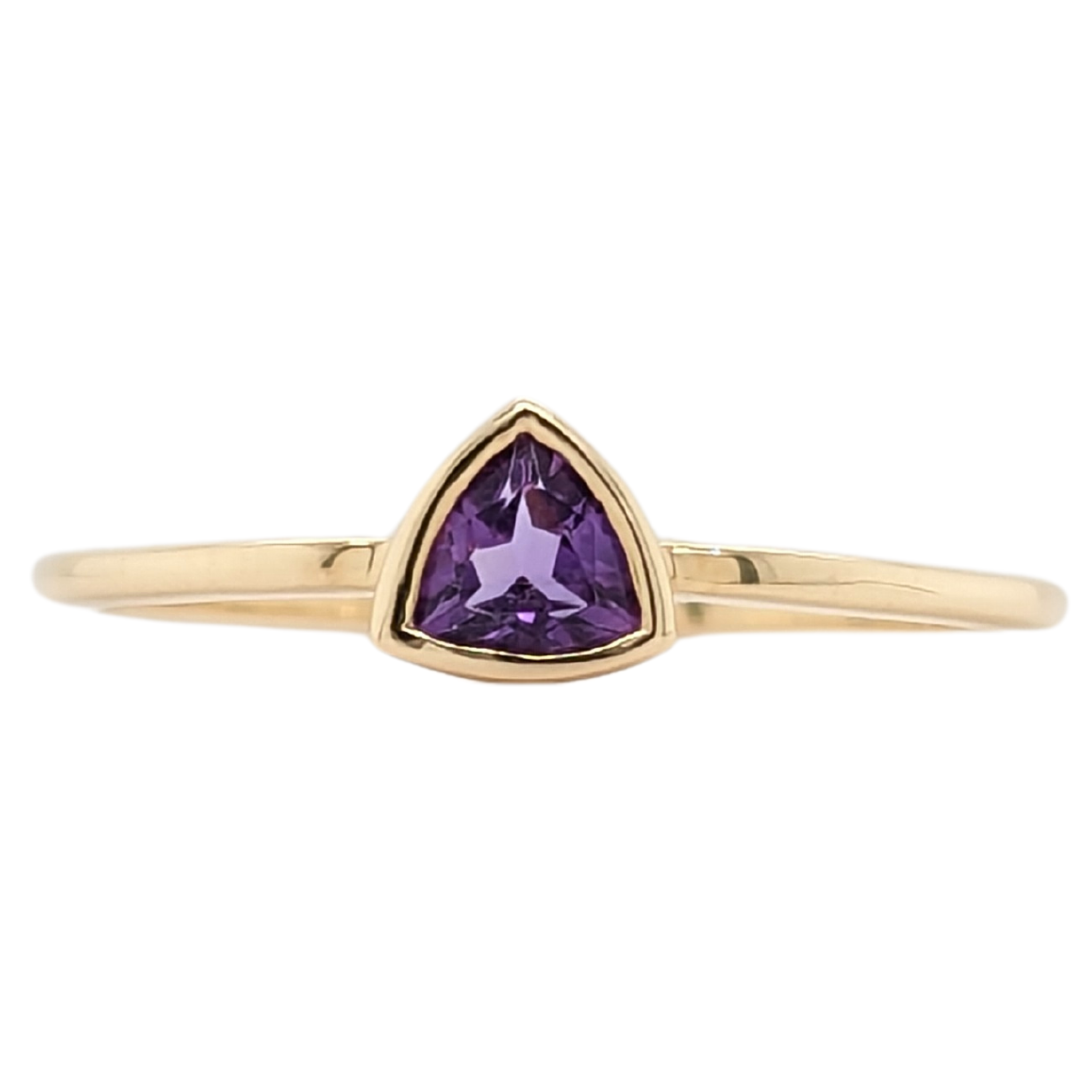 10K Yellow Gold Trillian Amethyst Bezel Set Ring