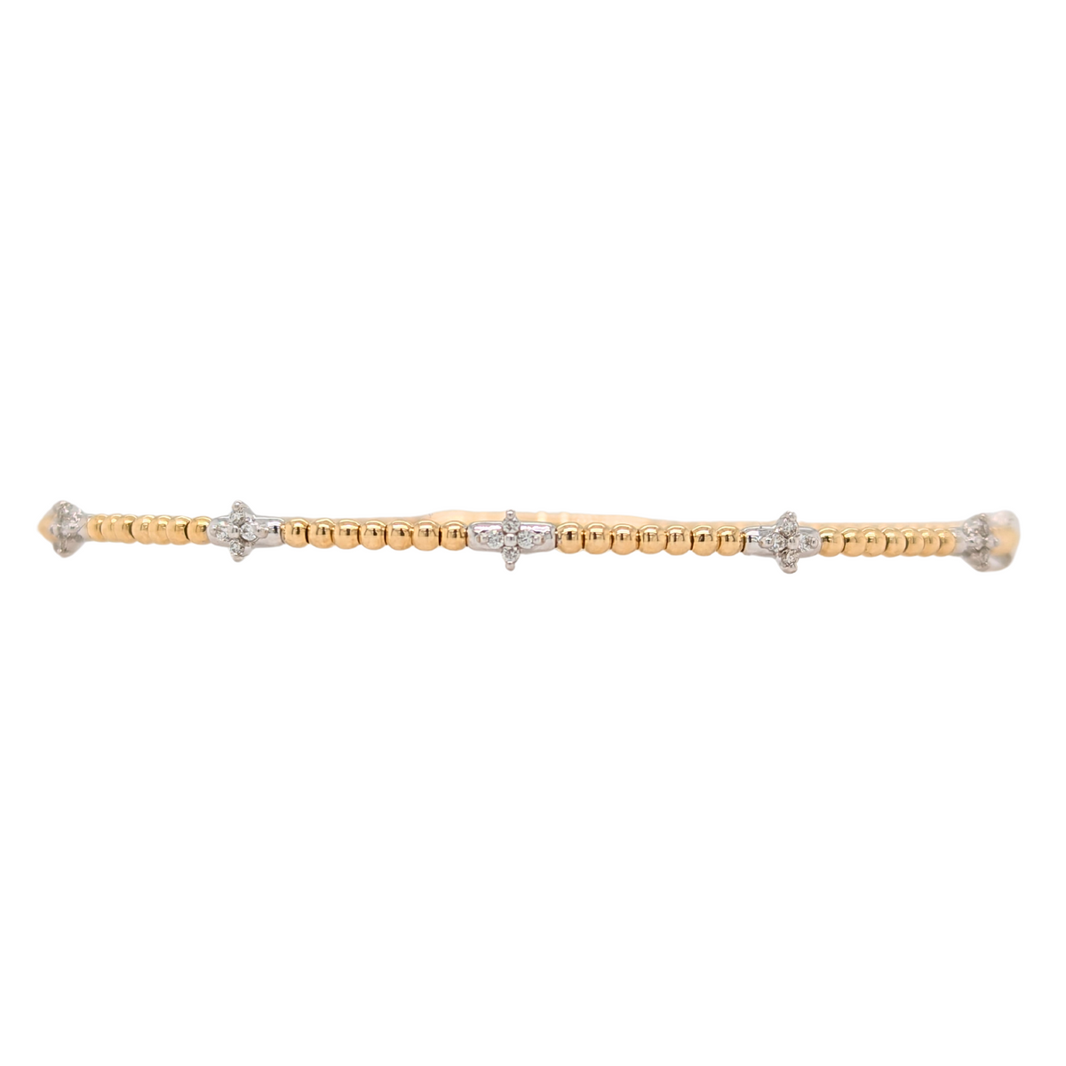 14K Yellow Gold Diamond Cluster Station Flex Bangle