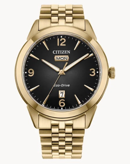 Citizen Eco Drive Rolan Goldtone Watch with Black Dial AW0152-58H